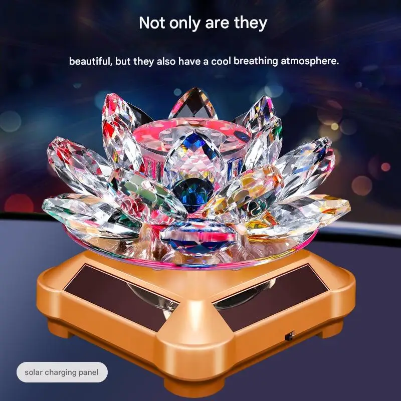 Solar-powered Automatic Rotating Car Perfume Holder Car Interior Decoration Rotating Crystal Lotus Ornament Fragrance Diffuser