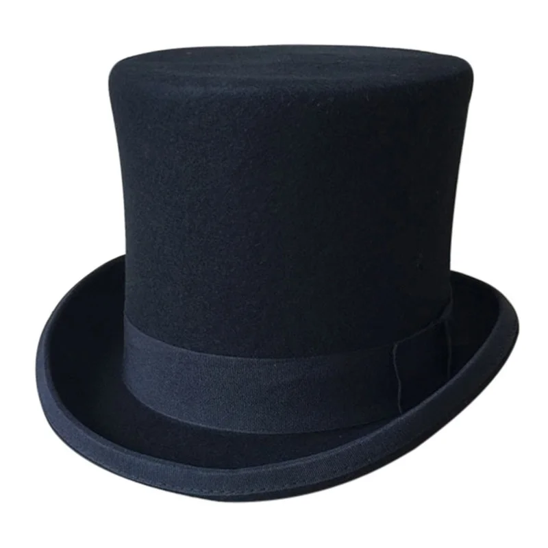 Black Men Woolen Fedora Hat Flat Top Hats Traditional President Party Cap Steampunk Magic Hat