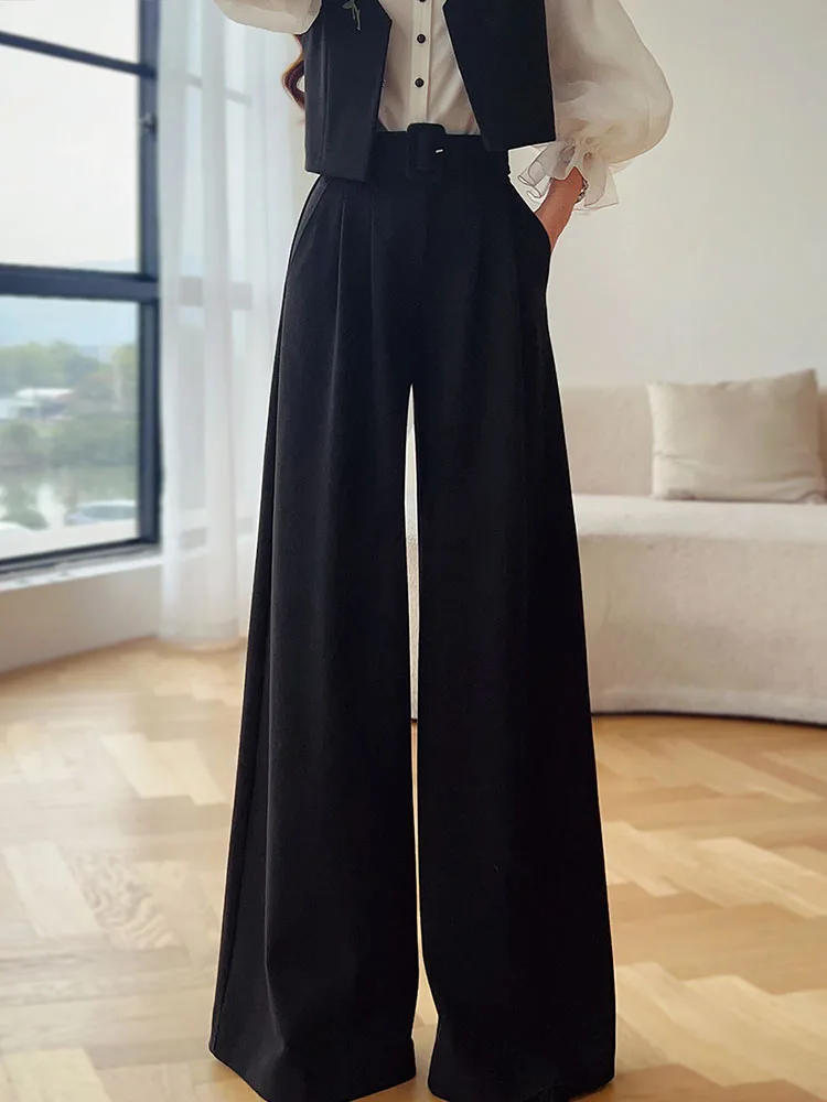 DABUWAWA  Knitted Draped Pants Empire Legging Women American Retro Sashes Floor-Length Trousers Y2K Basics DA1DTR008