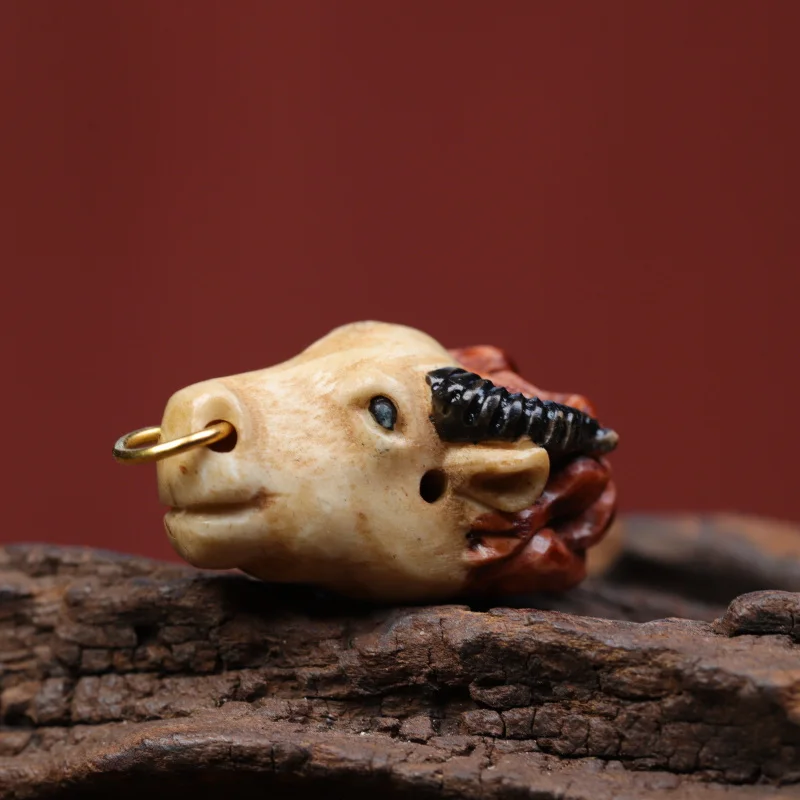 Deer Antler Netsuke Bull Demon King Bullish Three-Way Matching 108 Buddhist Beads Bracelet