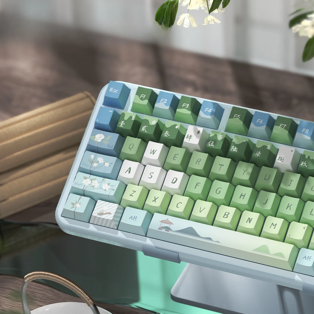 

138/158 Keys Keycap Jasmine Tea Rabbit Cherry Pbt Sublimation Mechanical Keyboard Green White Chinese Style Aesthetic Keycaps