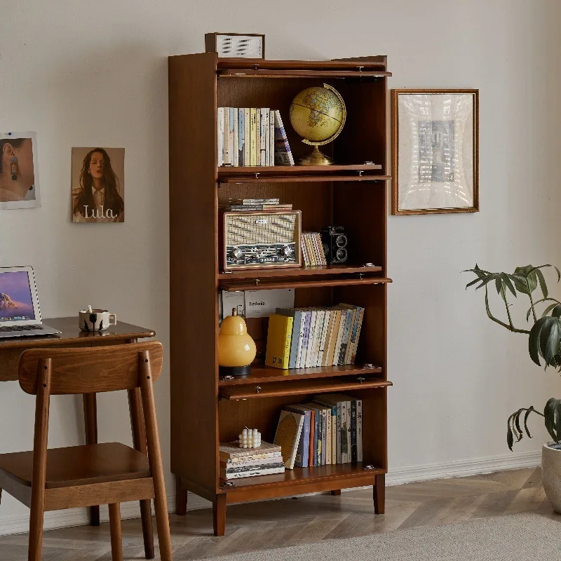 Estante infantil de madeira maciça, armário integrado contra a parede, estante com porta de vidro multicamadas, apartamento pequeno, sala de estar