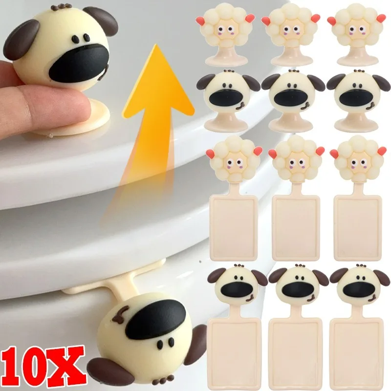 Dispositivo de elevación de inodoro de dibujos animados, manija de tapa de inodoro para evitar tocar, dispositivo de mango de anillo de WC, formas de perro y oveja, suministros de baño, 10/1 Uds.