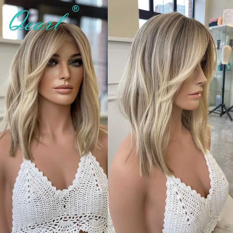 

Transparent Human Hair Wig Short Shoulder Lace Frontal Wig for Women 13x4 Virgin Ash Blonde Light Honey Real Hair Wig 150% Qearl