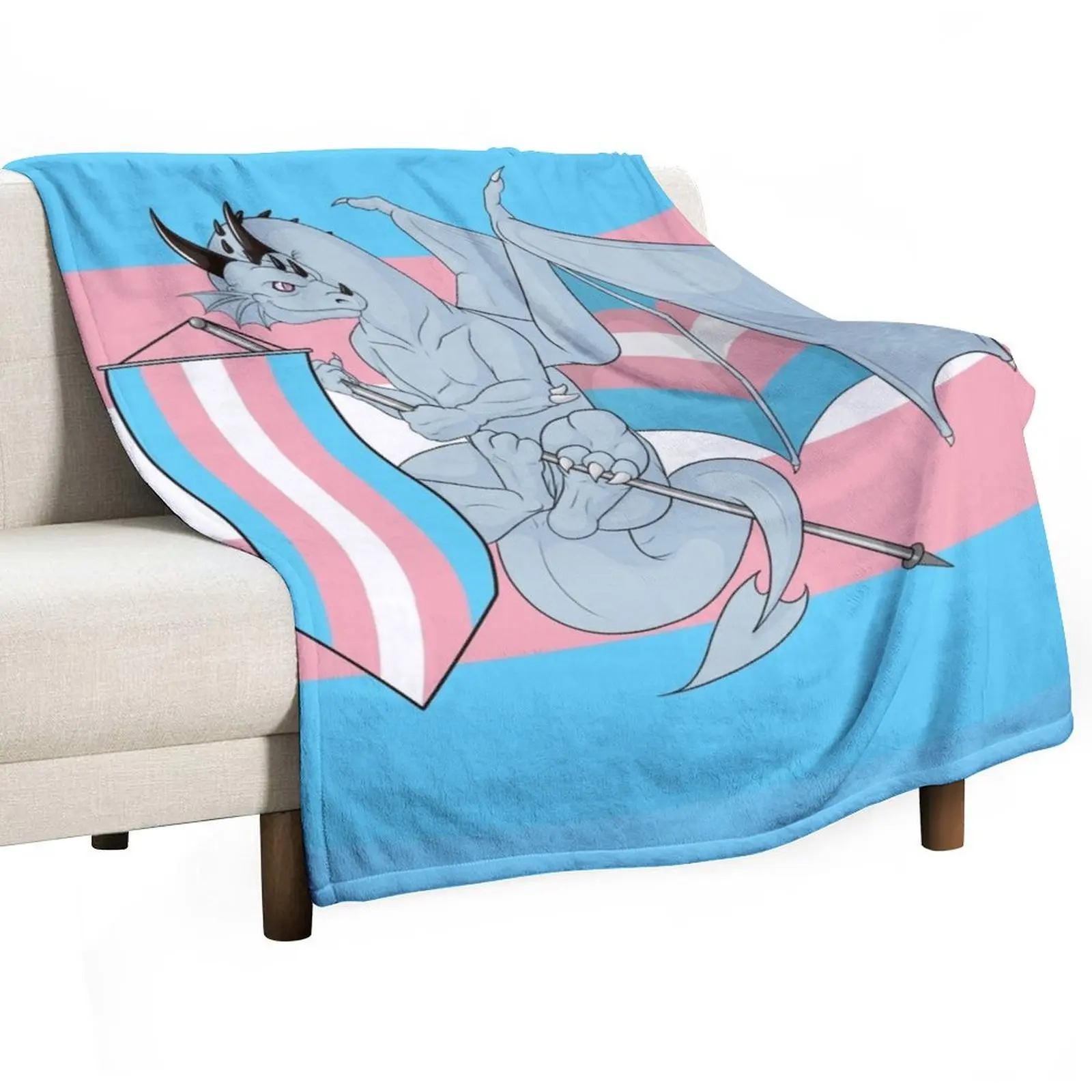 

Pride Dragons - Transgender Flag Throw Blanket Furrys Plaid Blankets