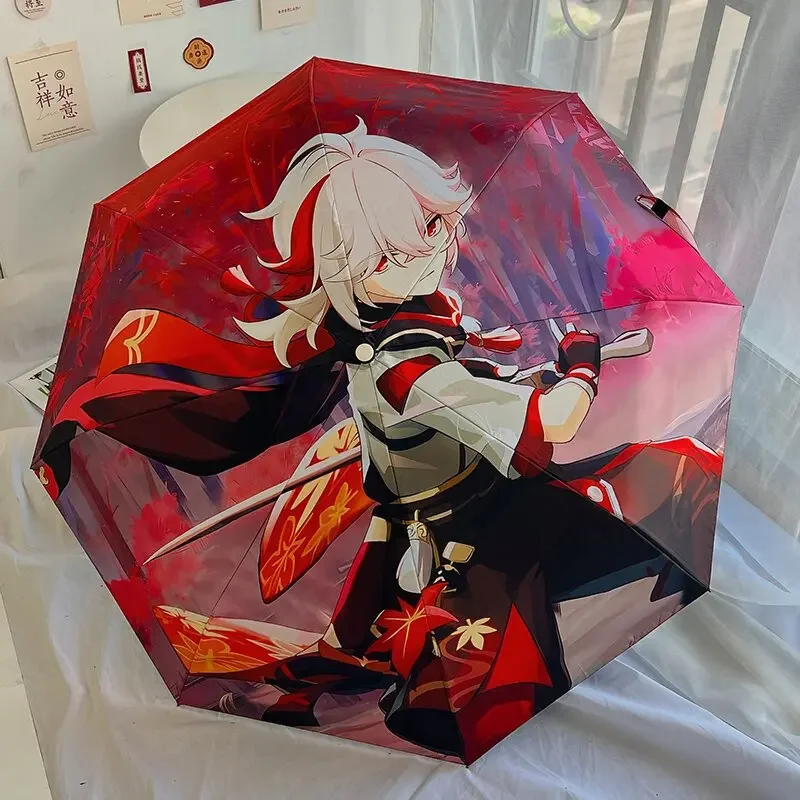 Anime Genshin Umbrella Creative Hutao Three-folding Parasol Genshin Impact Raiden Shogun Sunny Umbrellas Rain Gear Anime Gifts