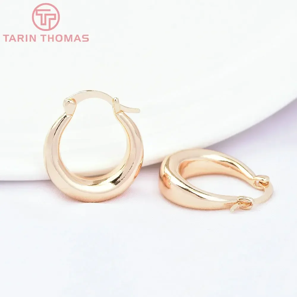 (2630)4PCS 18x21MM Thickness 6MM 24K Gold Color Brass Round Earrings Hoop High Quality DIY Jewelry Making Findings