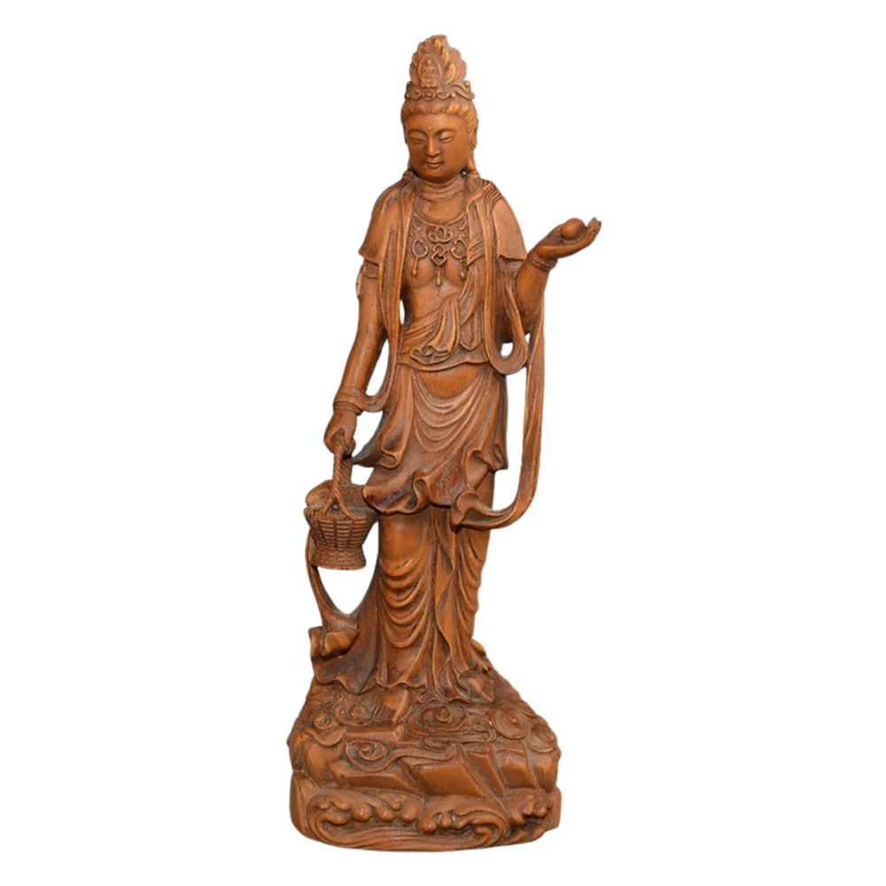Sculpture sur bois traditionnelle œuvre Guanyin Kwan Yin Figurine sculptée en bois Compassion bénédiction miséricorde avantage grâce sanctuaire