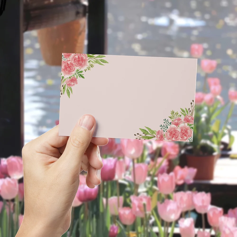 

50pcs Floral Blank Greeting Cards, Soft Pastel Background, Watercolor Flowers & Leaves, Wedding Birthday Party Thank You Cards