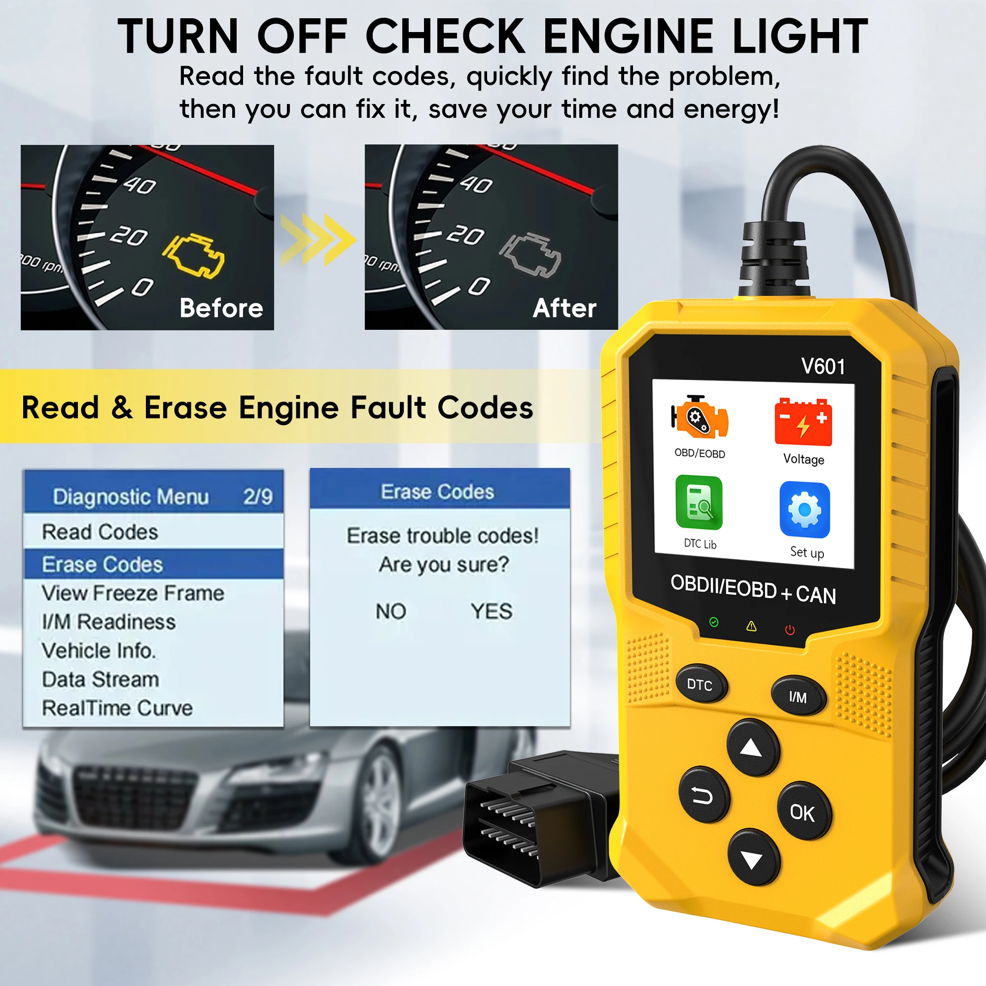 Picture 6: Car Code Reader, OBD2 Scanner Diagnostic Tool for Cars and Trucks, Check Engine Code Reader, OBD2 Scanner with Reset