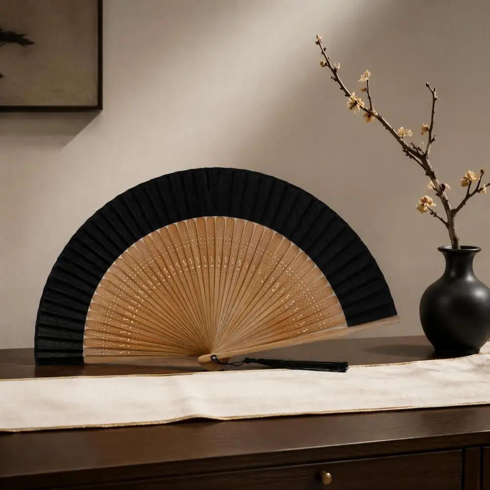 Bamboo Folding Fan Portable Bamboo Fan Chinese Style Folding Fan with Tassel Bamboo Ribs Handheld Portable for Dance Performance
