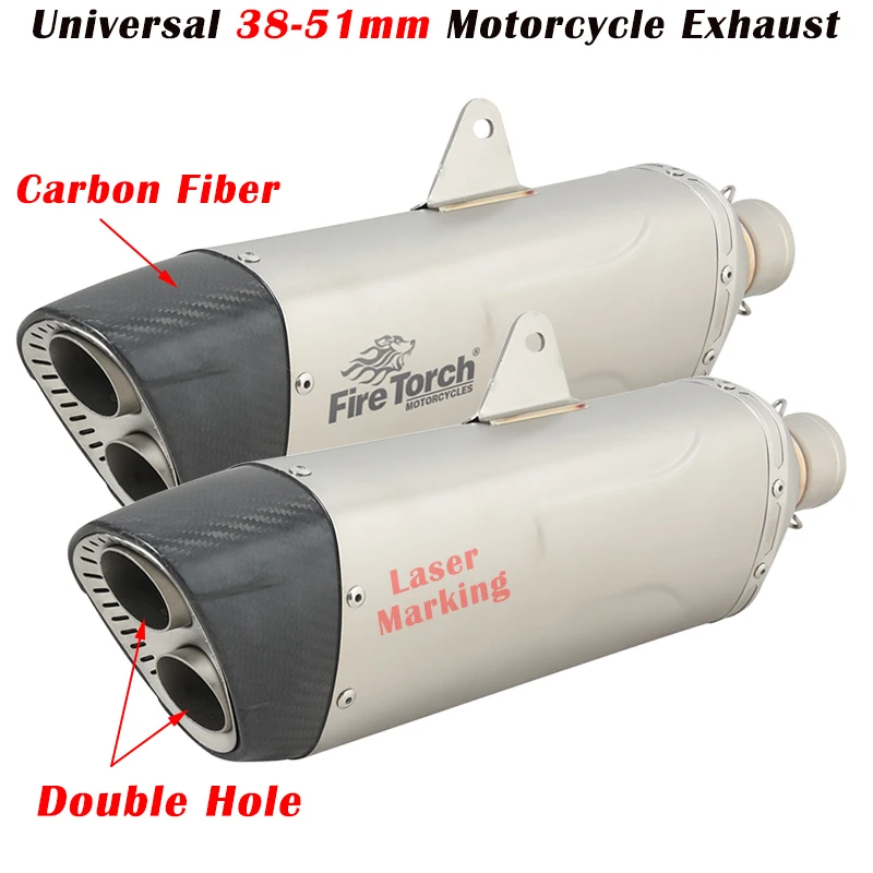 Universal 51mm Motorcycle Exhaust Pipe Escape System Modified Double Hole Muffler For DUKE 1290 CB1000R GSX-S750 S1000RR MT 10