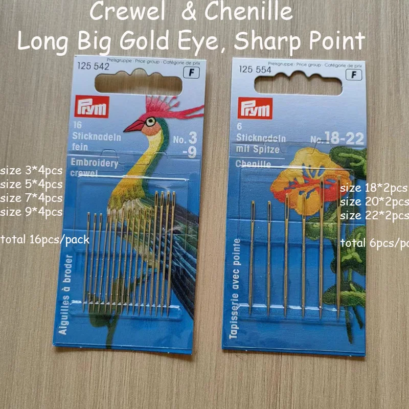 Иглы для вышивания с острыми точками и большим золотым глазом, размер 3, 5, 7, 9, 18, 20, 22