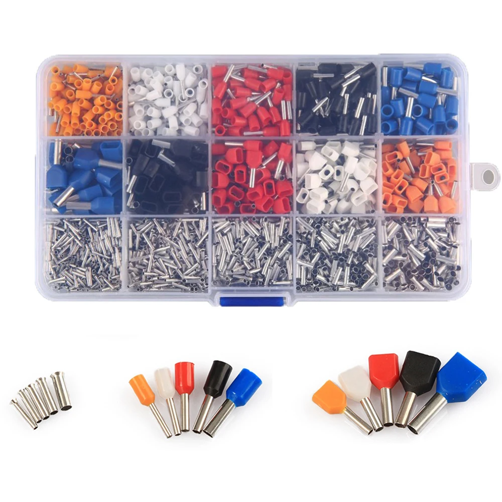 2340pcs Dual Bootlace Ferrule Kit Electrical Crimp Wire End Terminal Block Cars Insulated Ferrules Crimps Copper Wire Connector