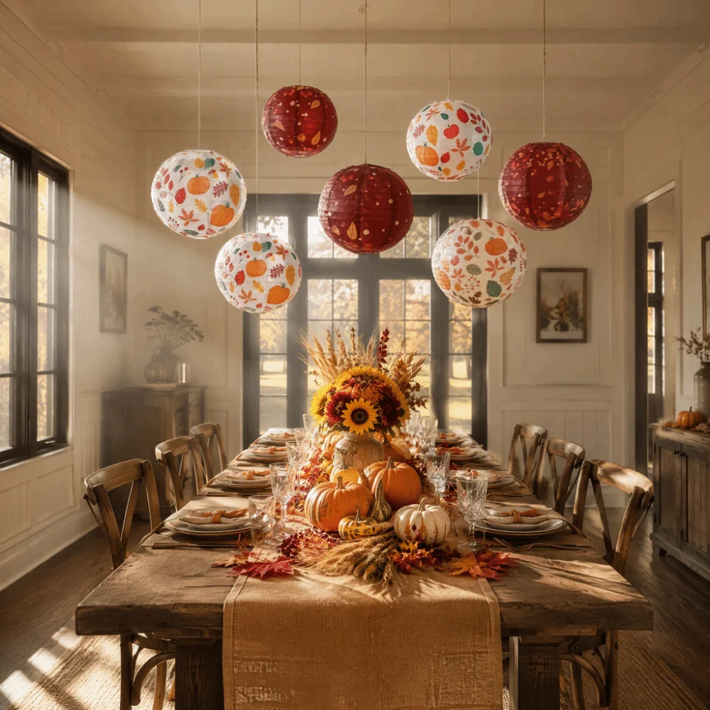 Creative Vintage Hanging Paper Lantern Maple Leaves Round Lantern Ball Good Luck Handmade DIY Lantern Party Decoration