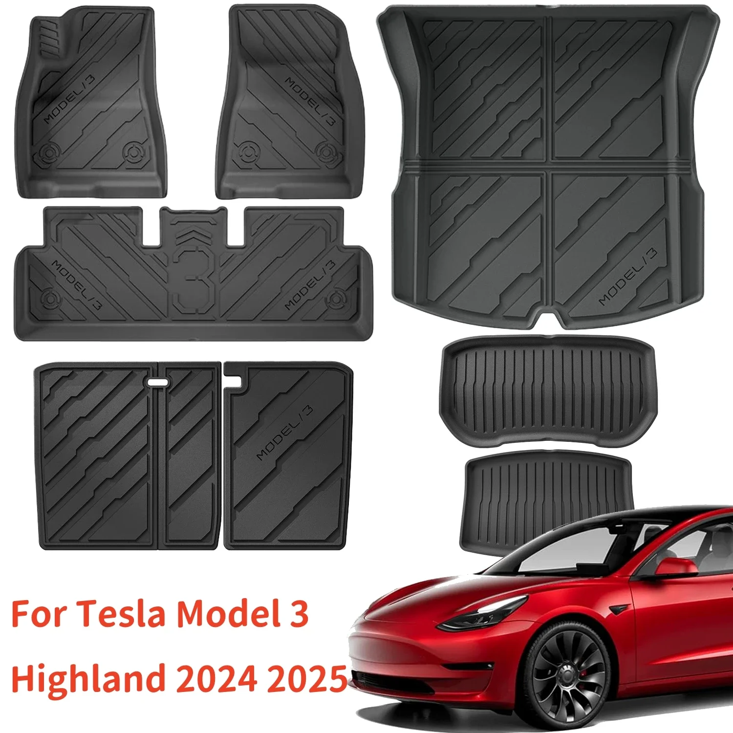 

Для Tesla Model 3 Highland 2024 2025+ Коврики из ТПЭ и вкладыш в багажник, 3D-стиль, водонепроницаемые противоскользящие коврики для спинки багажника