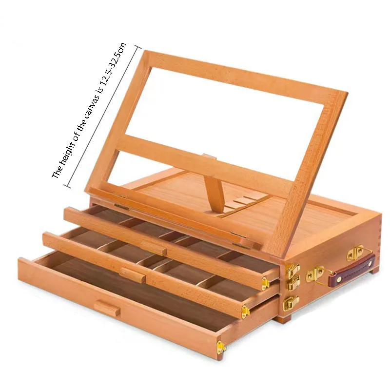 Beech Three-Layer Portable Desktop Easel,Painting Box