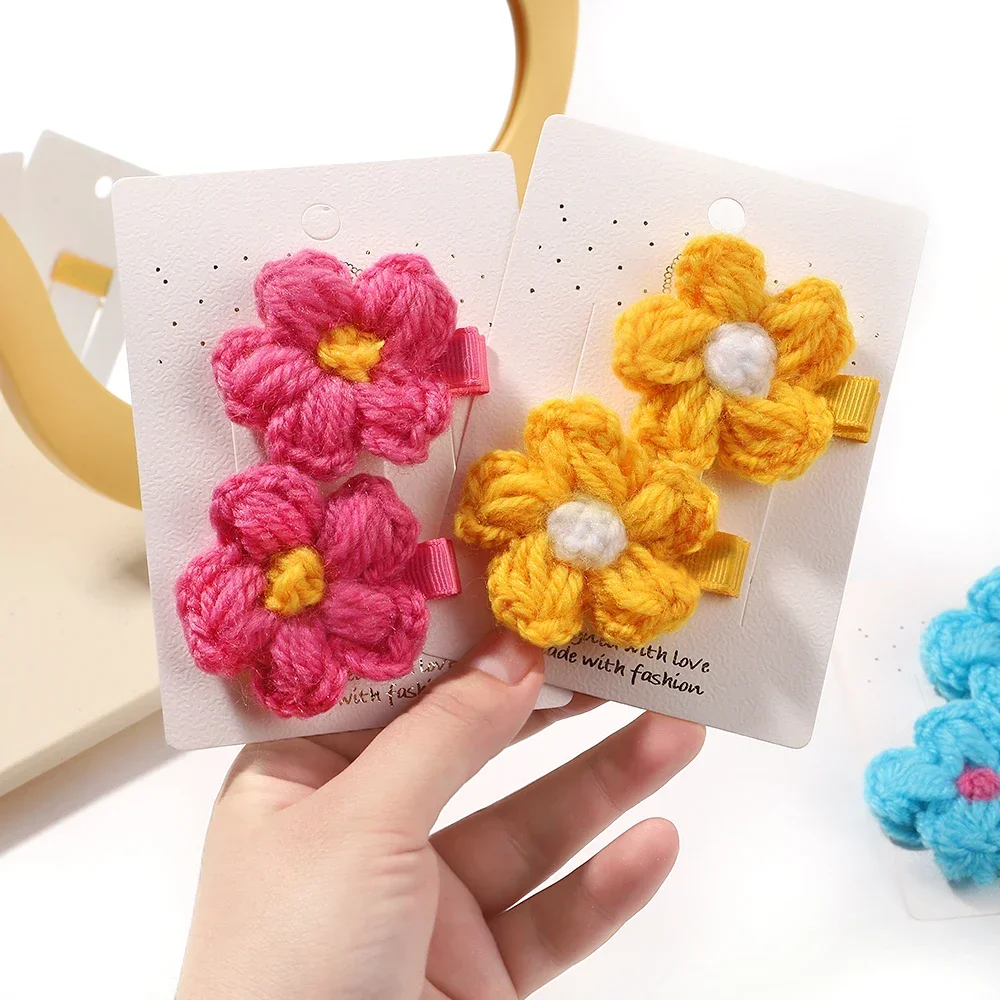 Lovely Hairclips Wool Knitting Flower Hairpin Cute Baby Girls Pretty Headwear Handmade Crochet Small Puff Hair Accessories