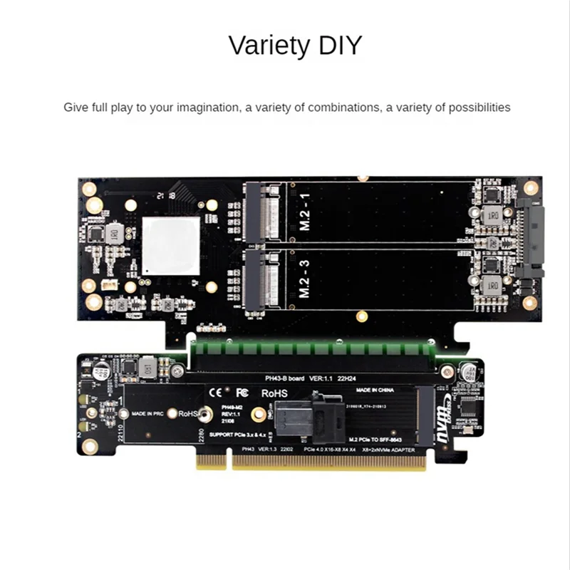 

2X PCIE4.0 Split Expansion Riser Card PCIE X16 TO M.2 NVME SSD Adapter Card PCIE X16 To X8+X4+X4 Quad VROC .2 Nvme Port