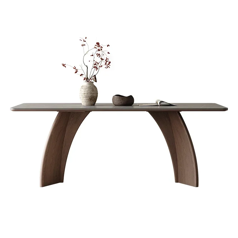 Walnut dining table for home use, Italian minimalist gray, rectangular slate meal