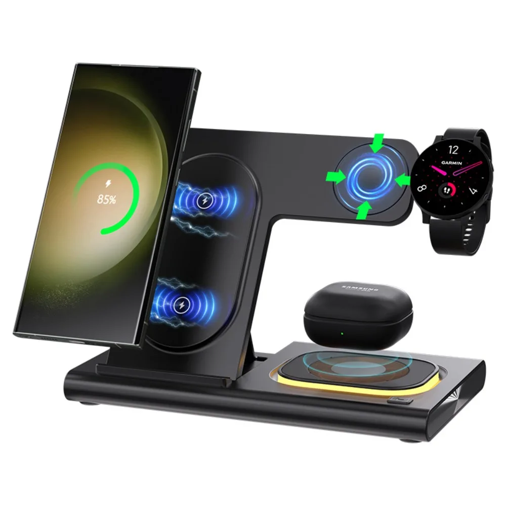 The three-in-one wireless charger supports fast charging, multi-function, portable and foldable wireless charging.