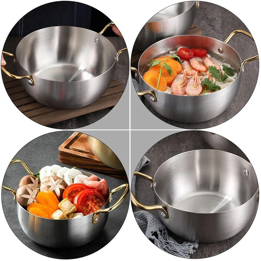 

1Pcs Stainless Steel Korean Ramen Pot Thickened Soup Pan Double Handles Instant Noodle Cooking Pot Portable