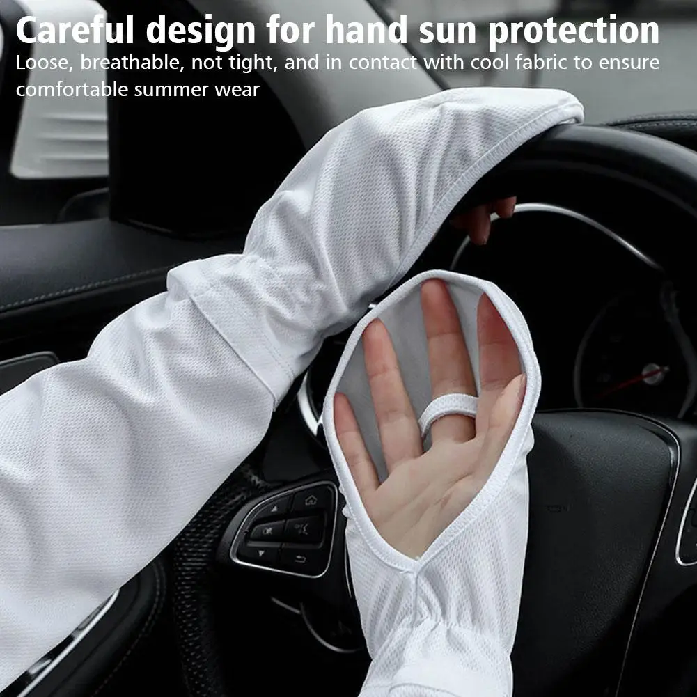 Guantes de manga de hielo de seda para mujer, Mangas de brazo sueltas y transpirables, protección solar UV para conducción al aire libre, verano, 1