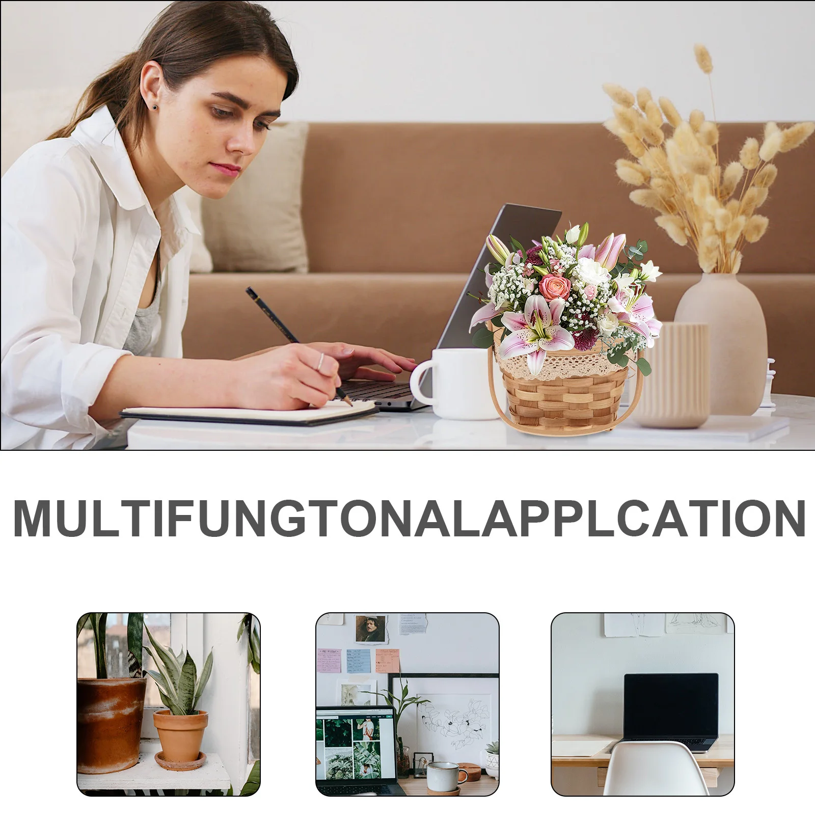 

Woven Flower Basket Bamboo Handmade Multifunctional Storage Basket For Picnic Outdoor Fruit Gift Decor Use Portable Handle