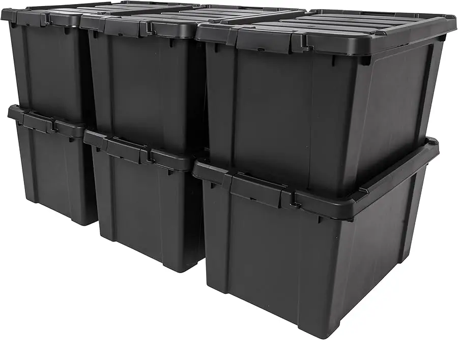 

IRIS USA 20 Gallon Lockable Storage Bins with Lids, 6 Pack - Made in USA, Heavy Duty, Stackable Containers, Garage Organizing Bi