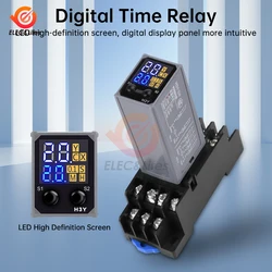 Delay Timer H3Y-4 DC 12V 24V AC 220V With Base Adjustable LCD Digital Display Time Relay Dual Time Cycle Time Control Delayer