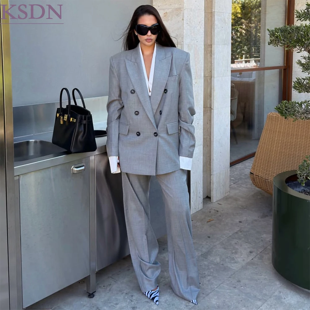 Oversized Women's Suits Fashion Modern 2 Piece Jacket Pants Full Sets High Quality Female Clothing Luxury Double Breasted Blazer