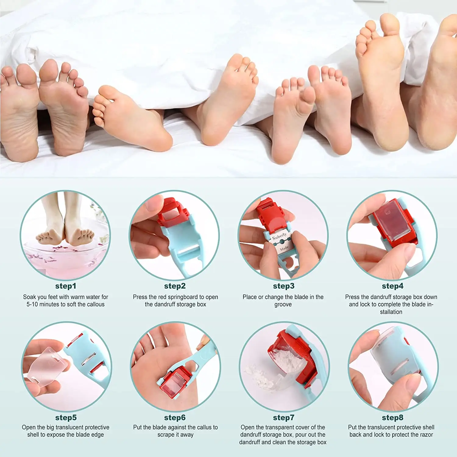 1 ชุดแคลลัสข้าวโพดเครื่องโกนหนวดสําหรับมีดโกนเท้า Scraper Heel Dead Skin Remover Dander คอนเทนเนอร์ 10 PCS เปลี่ยนได้ Pedicure เครื่องมือ