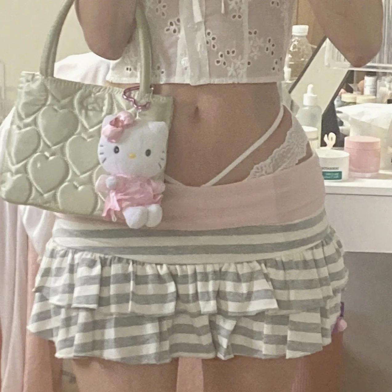 Sweet Cute Striped Printed INS Style Cake Skirt Half A-Line Skirt for Women Fashionable Casual Mini Skirt
