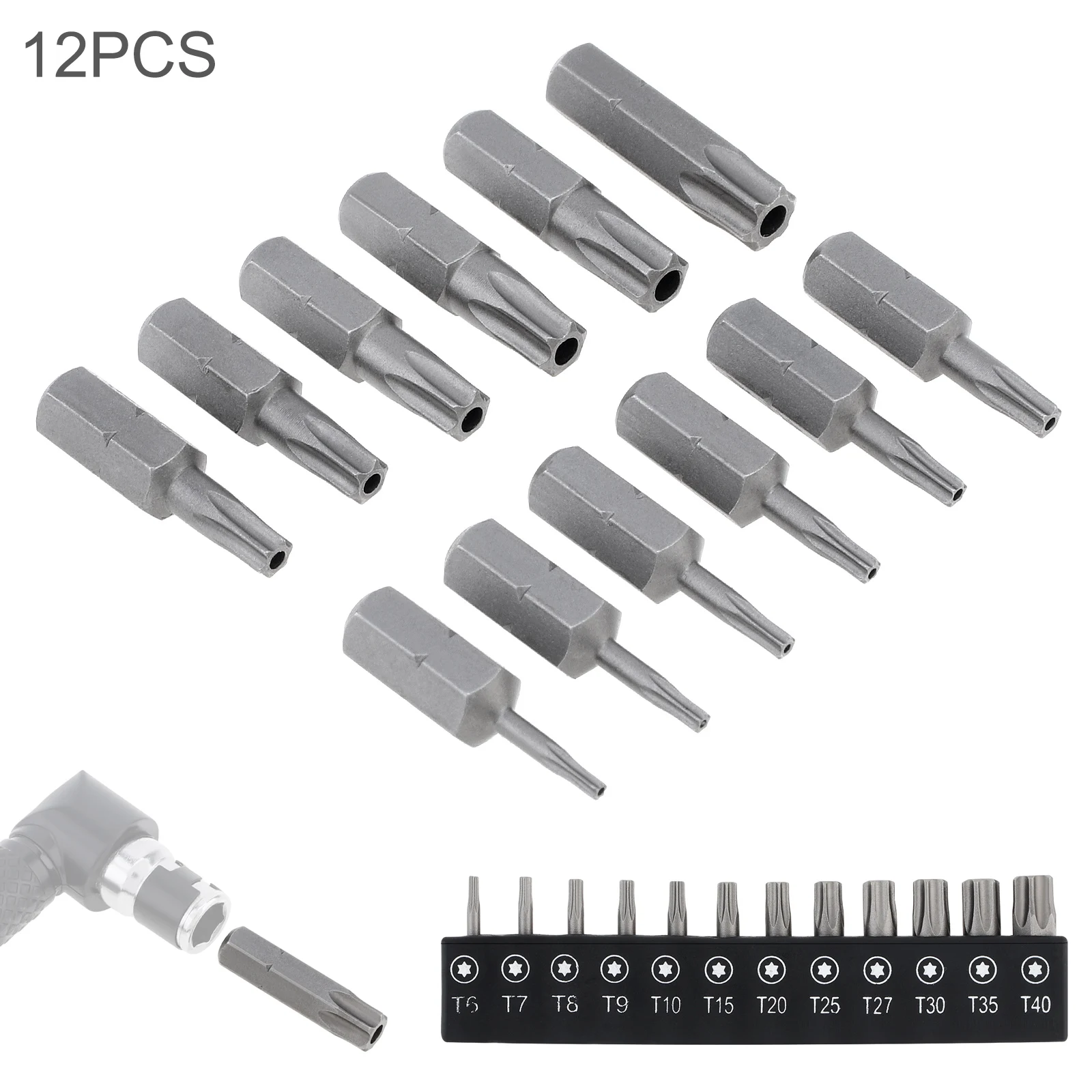 

12pcs/set Tamper Proof Torx Bit Set Hex Torx Security Bit Set with Right Angle Screwdriver Socket Star Tamper Resistant Bits Set