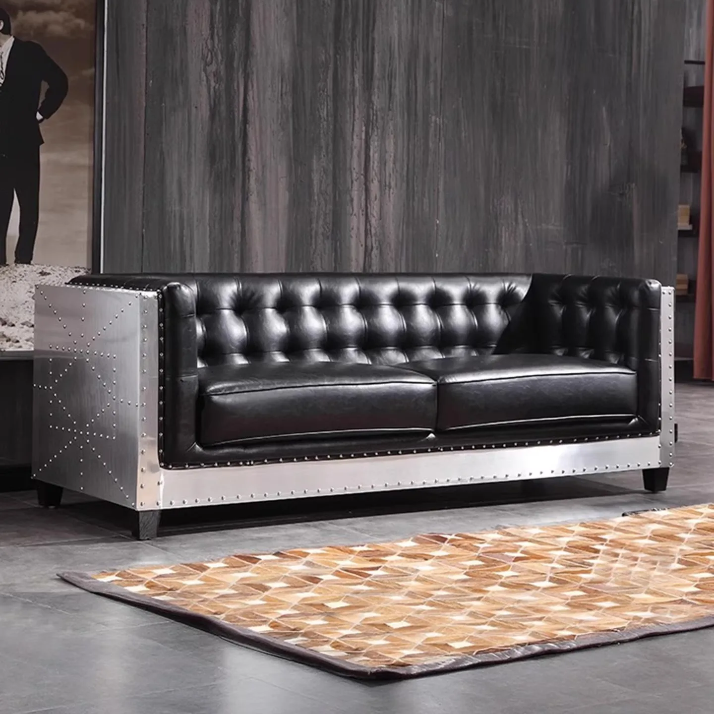American industrial style sofa, personalized retro size apartment type, aluminum leather box, booth model room, bar sofa furnitu