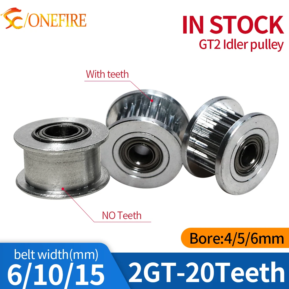 

2MGT 2GT 20Teeth Aluminium Timing Idler Pulley Bore 3/4/5mm with Bearing for GT2 Synchronous belt Width 6/10/15mm 20teeth 20T