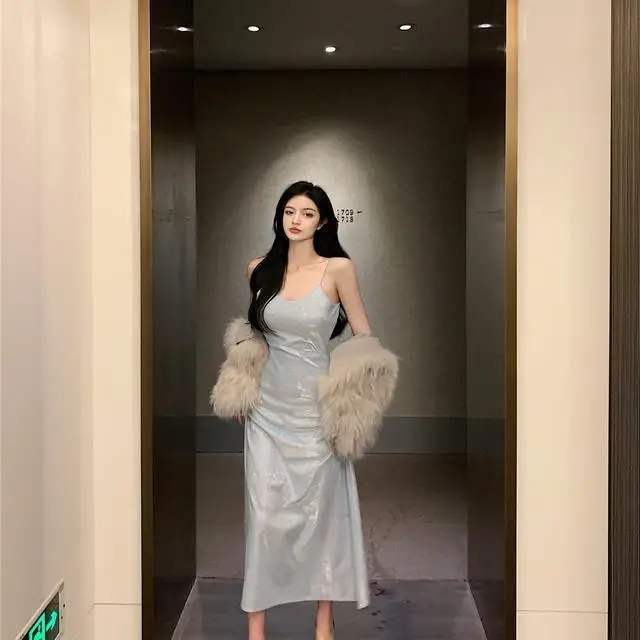 Vestidos femininos retalhos colorblock a linha em camadas saia de cintura alta juventude urbana criativa artística moderna única tendência ousada