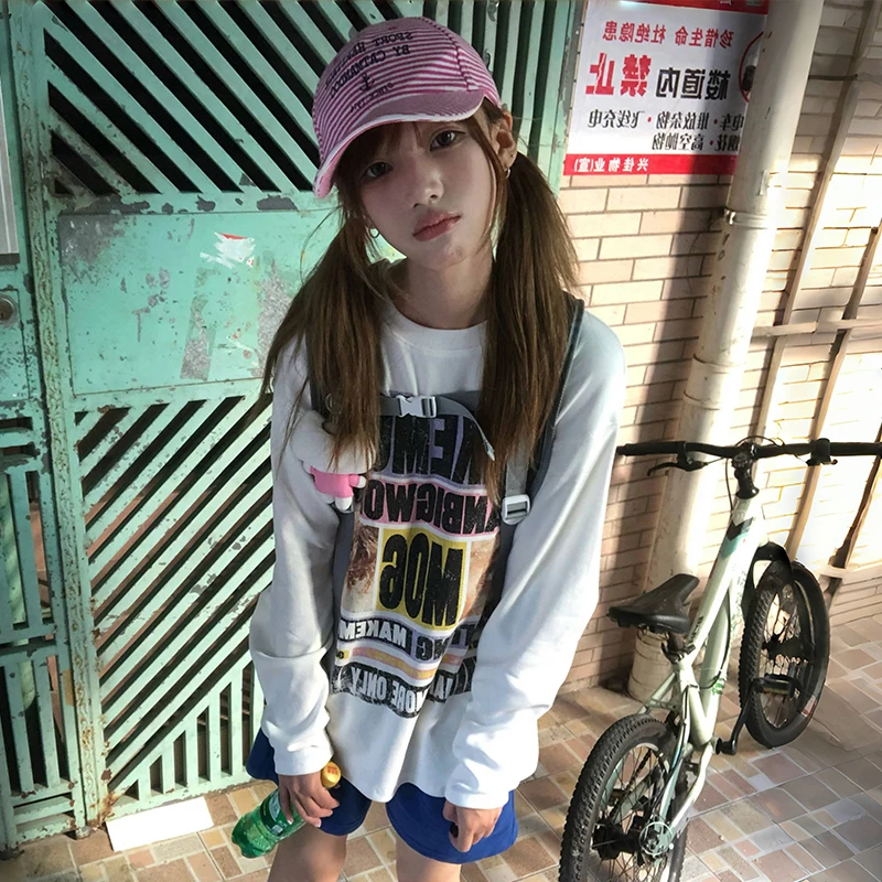 Karrram اليابانية Y2k إلكتروني تي شيرت مطبوع 2000s جماليات الجرافيك كم طويل التي شيرت خمر Harajuku الشارع الشهير الأمريكية الرجعية #5