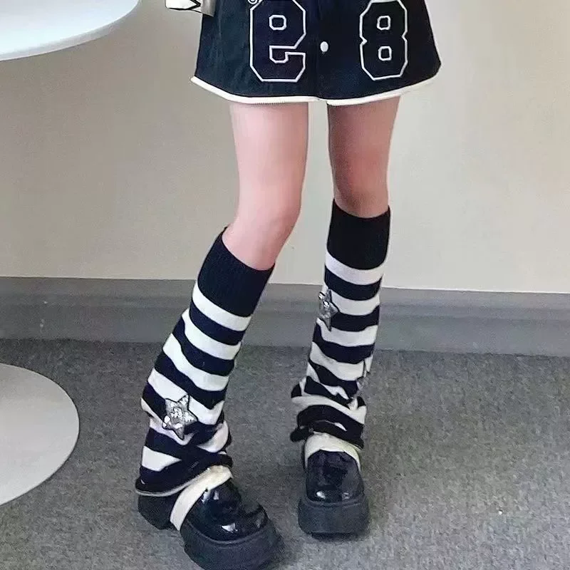 Y2K Punk Gestrickte Beinlinge Stern Gothic Harajuku Frauen Herz Zwei Seite Tragen Lose Fit Bein Abdeckungen Socke JK Oberschenkel Hohe lolita