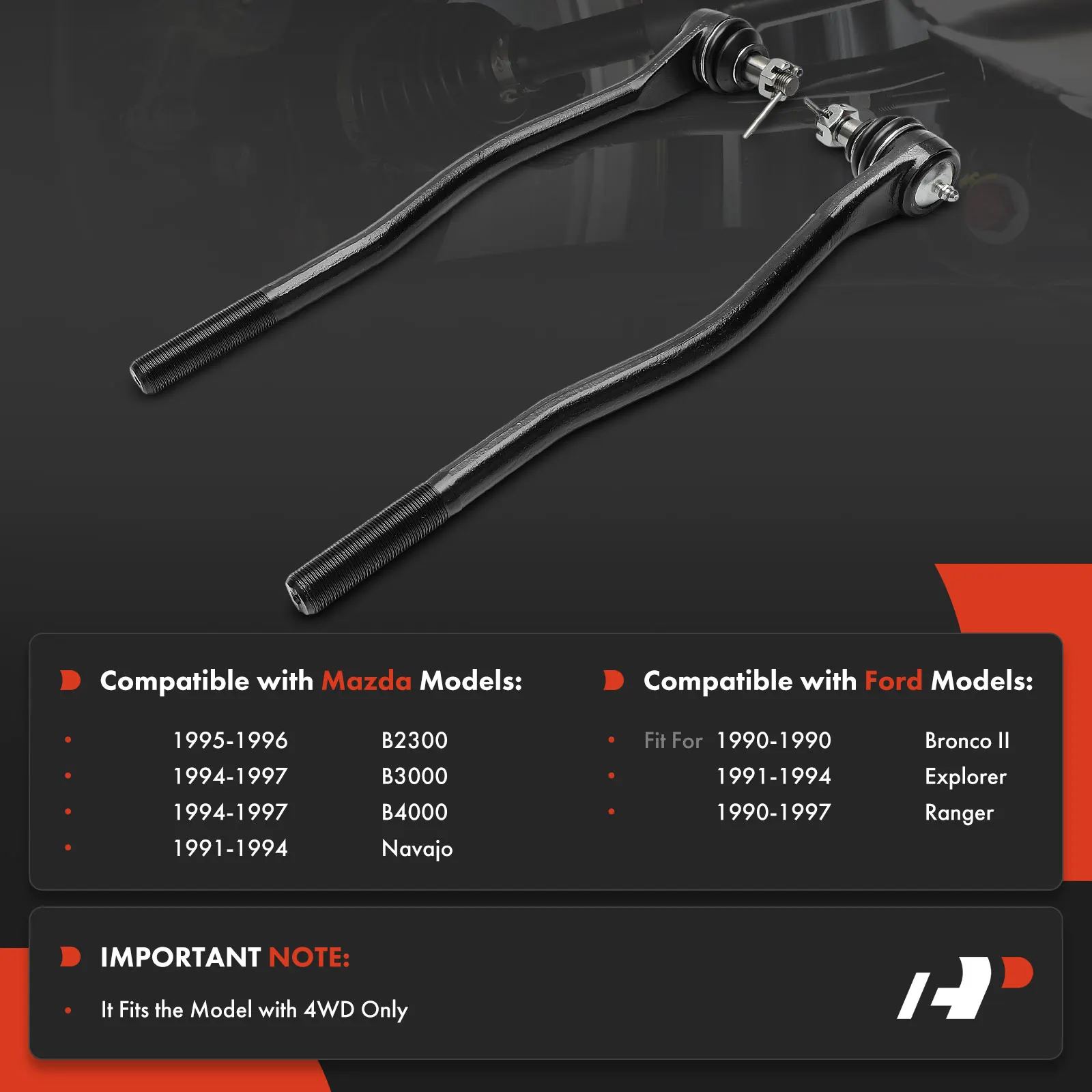 A-Premium 2x Front Inner Tie Rod End for Ford Explorer 1991-1994 Ranger 1990-1997 Mazda B2300 1995-1996 B3000 B4000 1994-1997