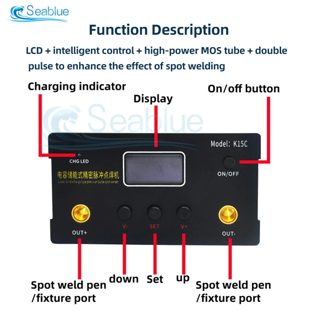 K15C 1-30ms Pulse DIY Portable Handheld Battery Spot Welder for 18650 Lithium Battery Nickel Strip Nickel Belt Welding 12V-24V