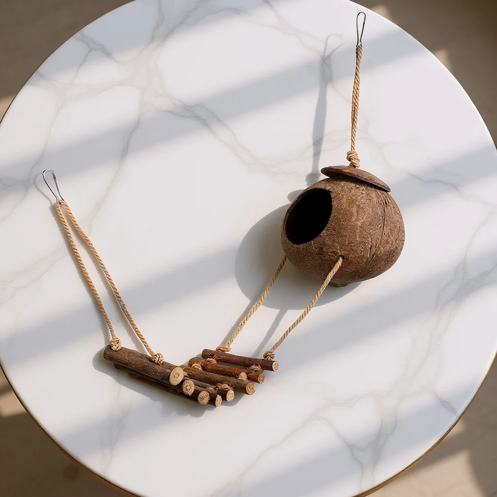 

Natural Reptile Hideout Coconut Shell Shelter Decorative Lizard Hide Cave Climbing Ladder Reptile Terrarium Accessory