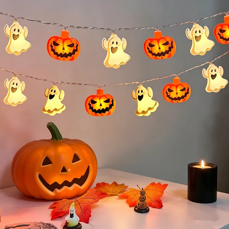 10/20/40 LED Halloween Single Layer Pumpkin & Ghost String Light Battery Powered For Home Garden Holiday Halloween Party Decor