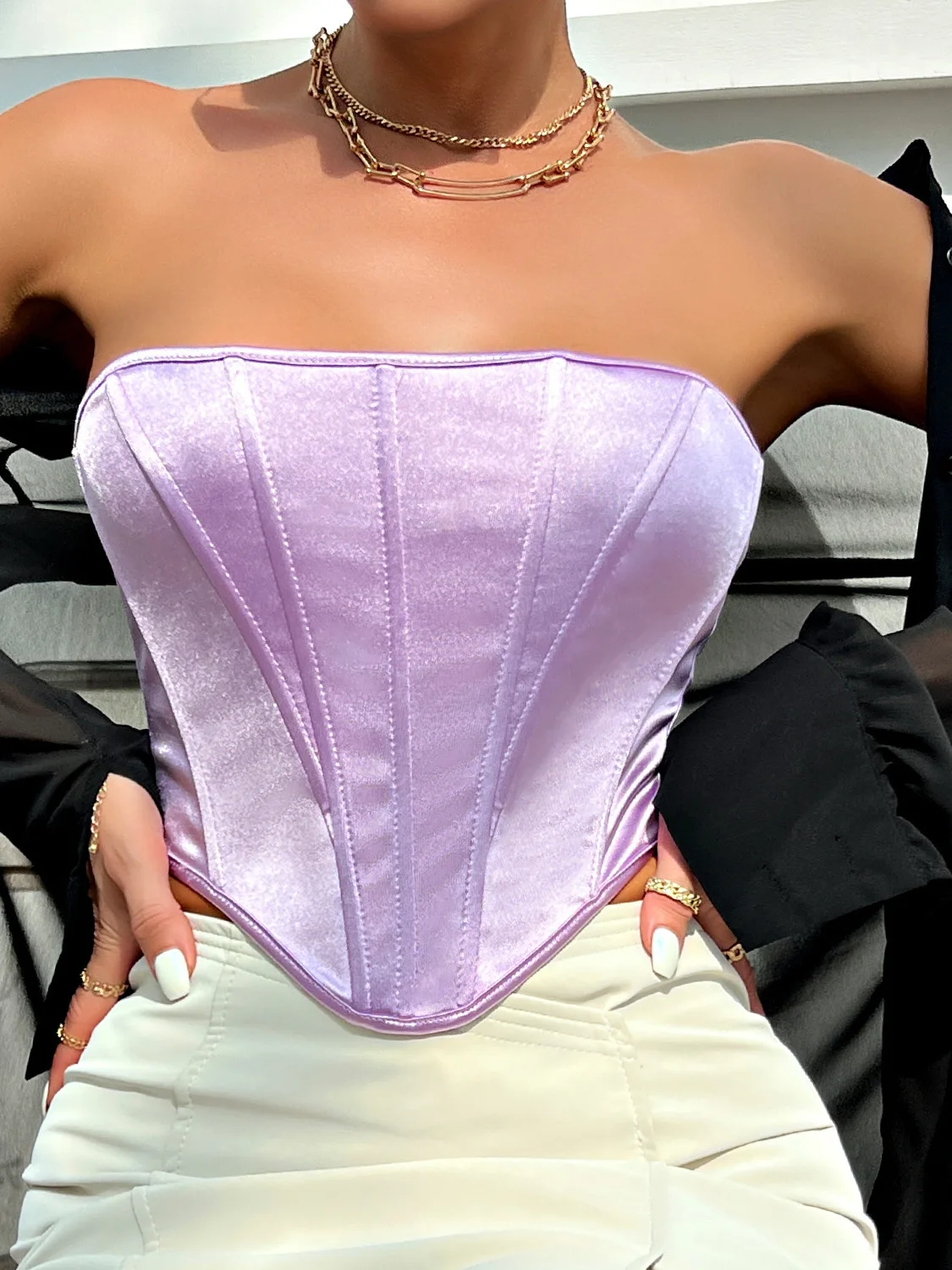 ini Gilet pettorale avvolto in fibra Primavera Estate Autunno Abbigliamento transfrontaliero Faion da donna Top a tubo con superficie luminosa