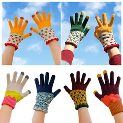 Guantes de felpa de punto cálidos para mujer, bonitos guantes con pantalla táctil de Color y dedos completos, manoplas peludas a prueba de viento para invierno