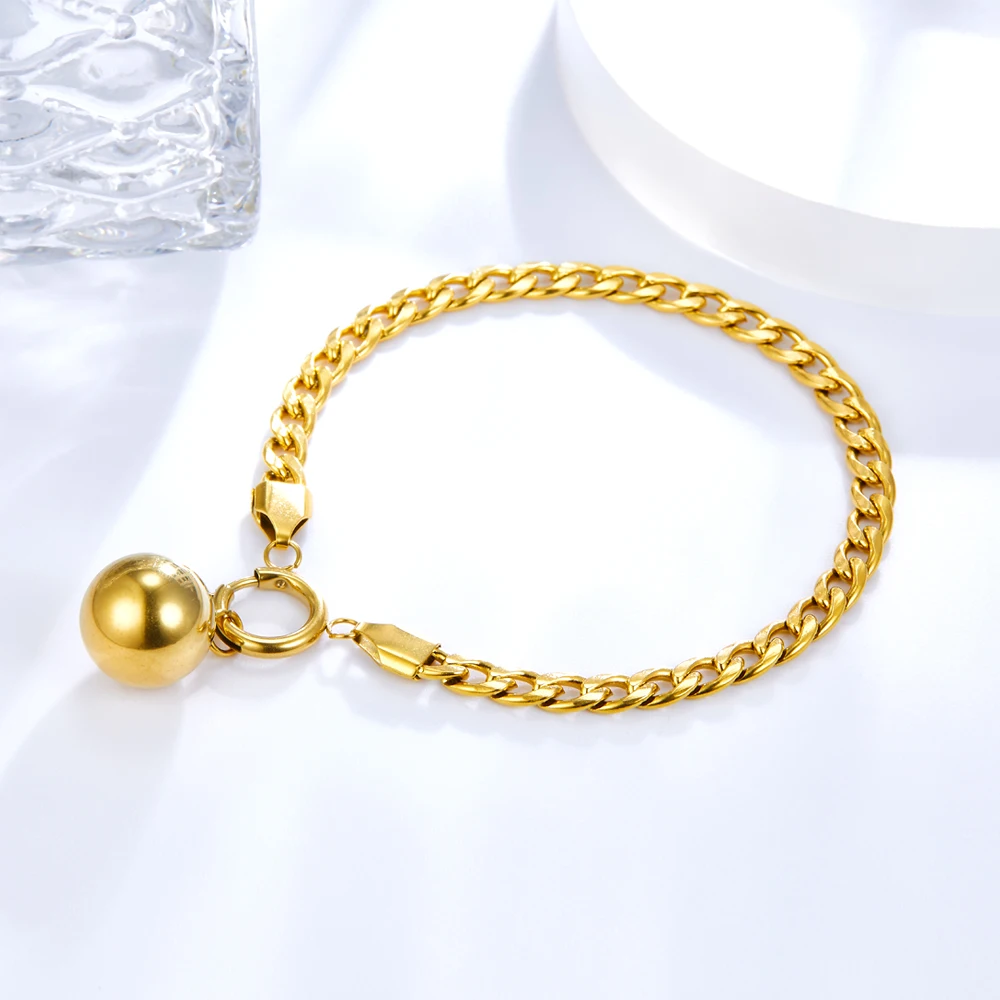 LUXUSTEEL Stainless Stee Golden Color Round Ball Chains Bracelets Women Accessories Gift Classic Style No Fade Unique Chains