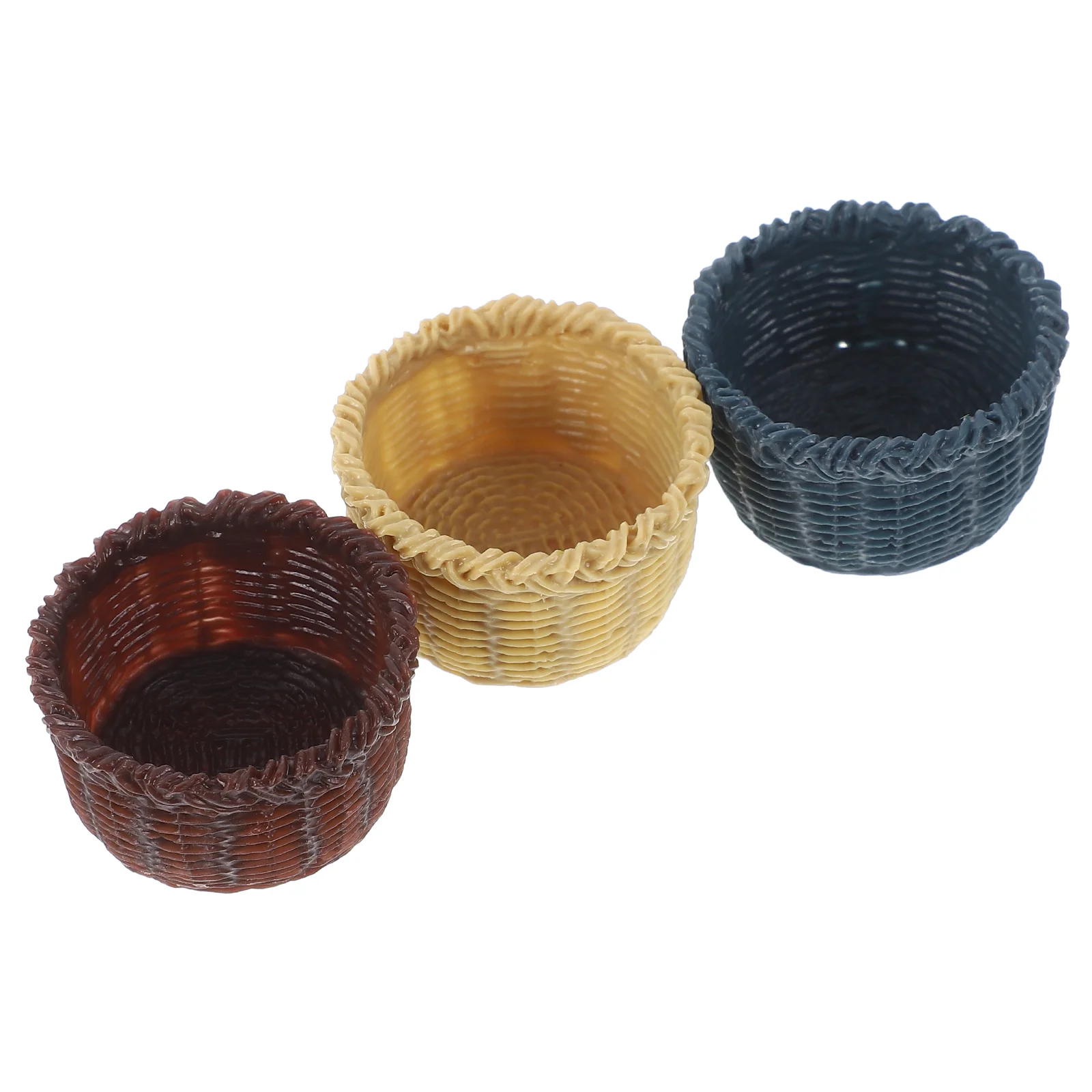 3 Pcs Mini Basket Model Resin House Toy Decorate Small Storage Micro Scene Woven Baskets