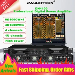 Paulkitson DN4100 4-Channel Professional Digital Power Amplifier Class D Series Amp 4Ω 4*1500w Rack Standard 1U Amplifier PFC