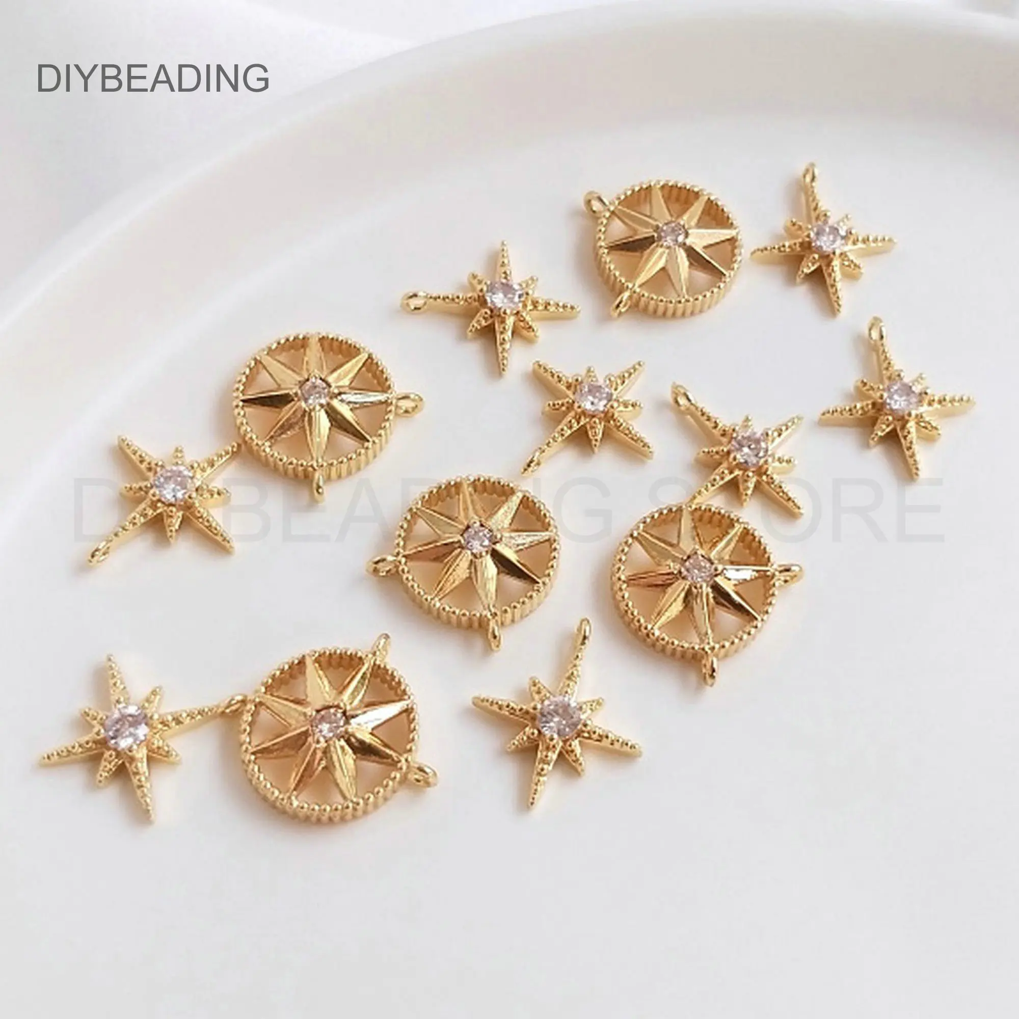 

Star Charms for Earring Making 14K Gold Plated CZ Twinkle Star/ Starlight Celestial Sky/ Asterisk Pendant Finding Wholesale