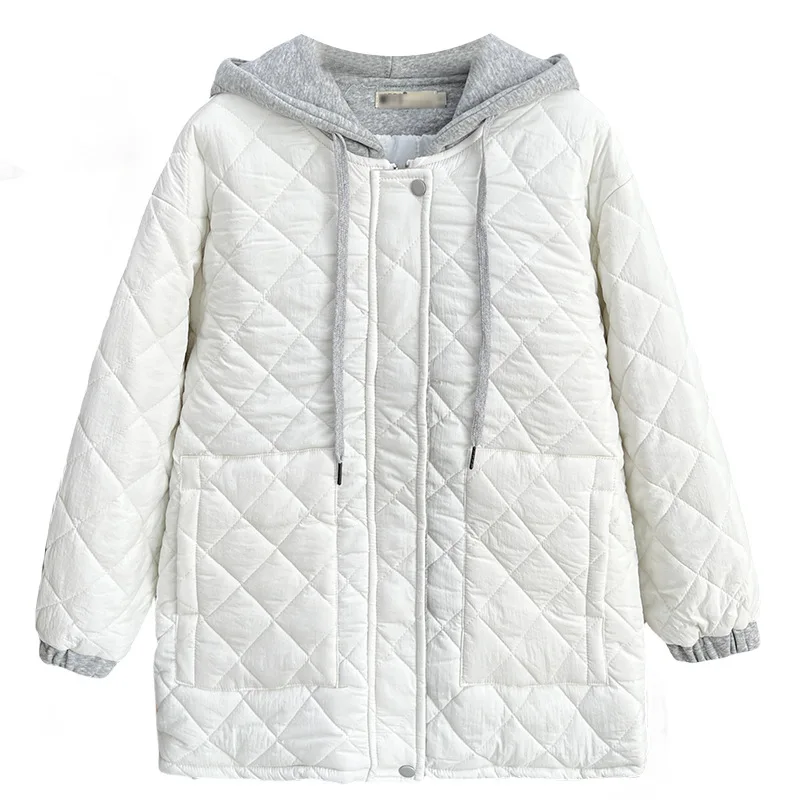 Plus Size Women's Parka Winter New Korean Style 100KG Casual Hooded Argyle Zipper Cotton-padded Coat